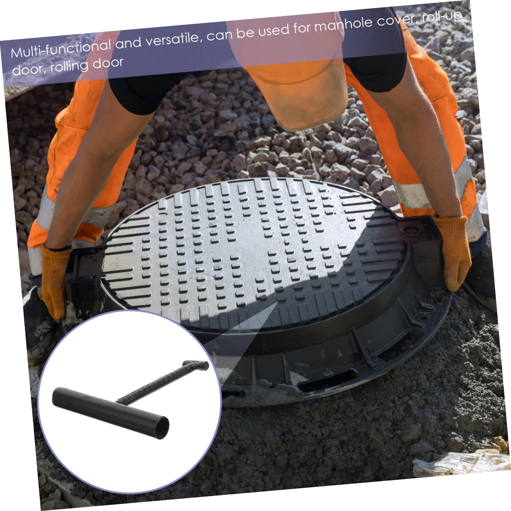HOMOCONO Manhole Lifter Door Lifting Hook Steel Manhole Cover Hook Multi-Function Tool