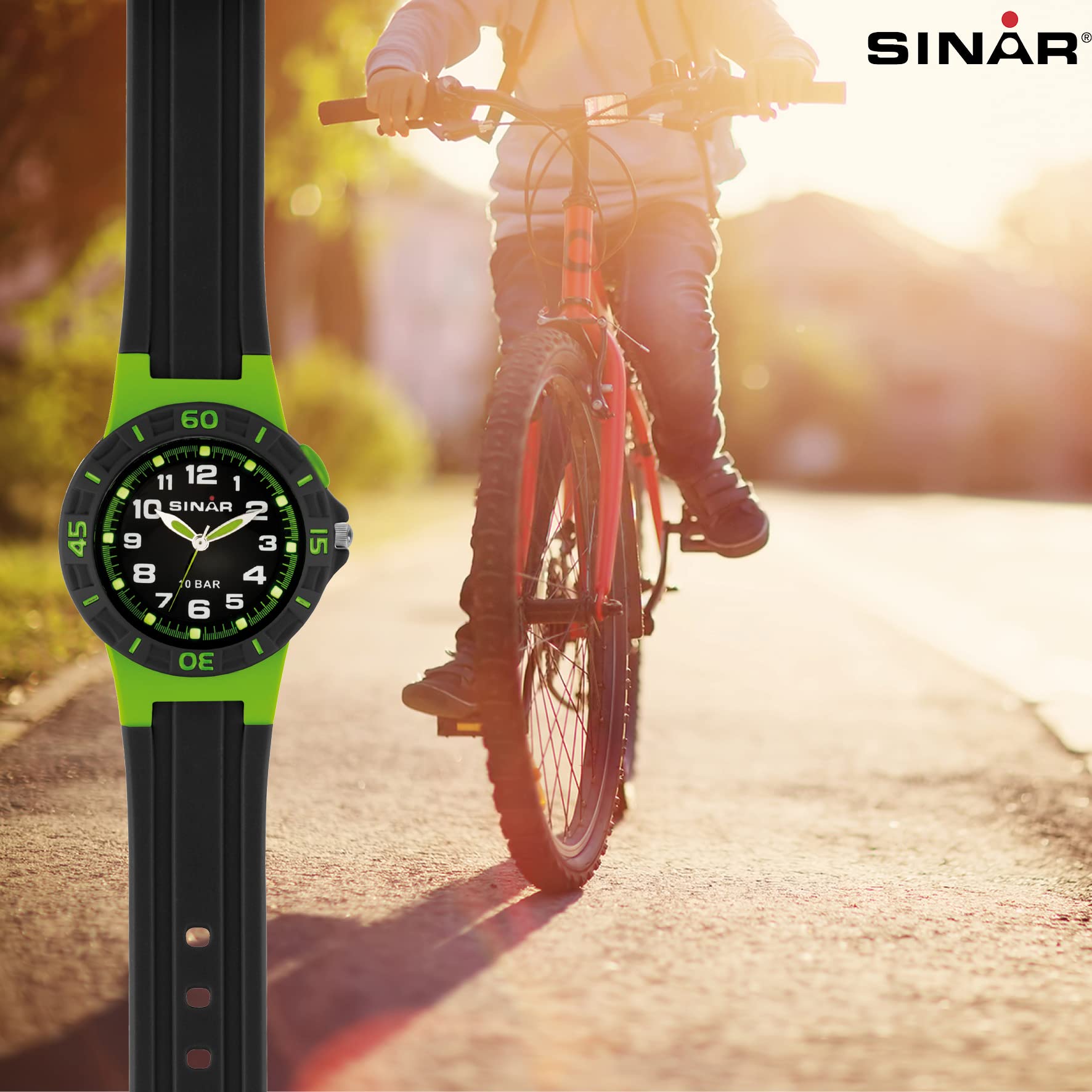 Sinar Montre de 20–3 XB Unisexe Caoutchouc Plastique 10bar Analogique lumière Vert