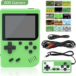 Retro Handheld Game Console, 3.0-Inch Portable Video Game Console for Kids with 800 Classical FC Games，1020mAh Rechargeable Battery，Supports Two Players and Connects to TV (Green)