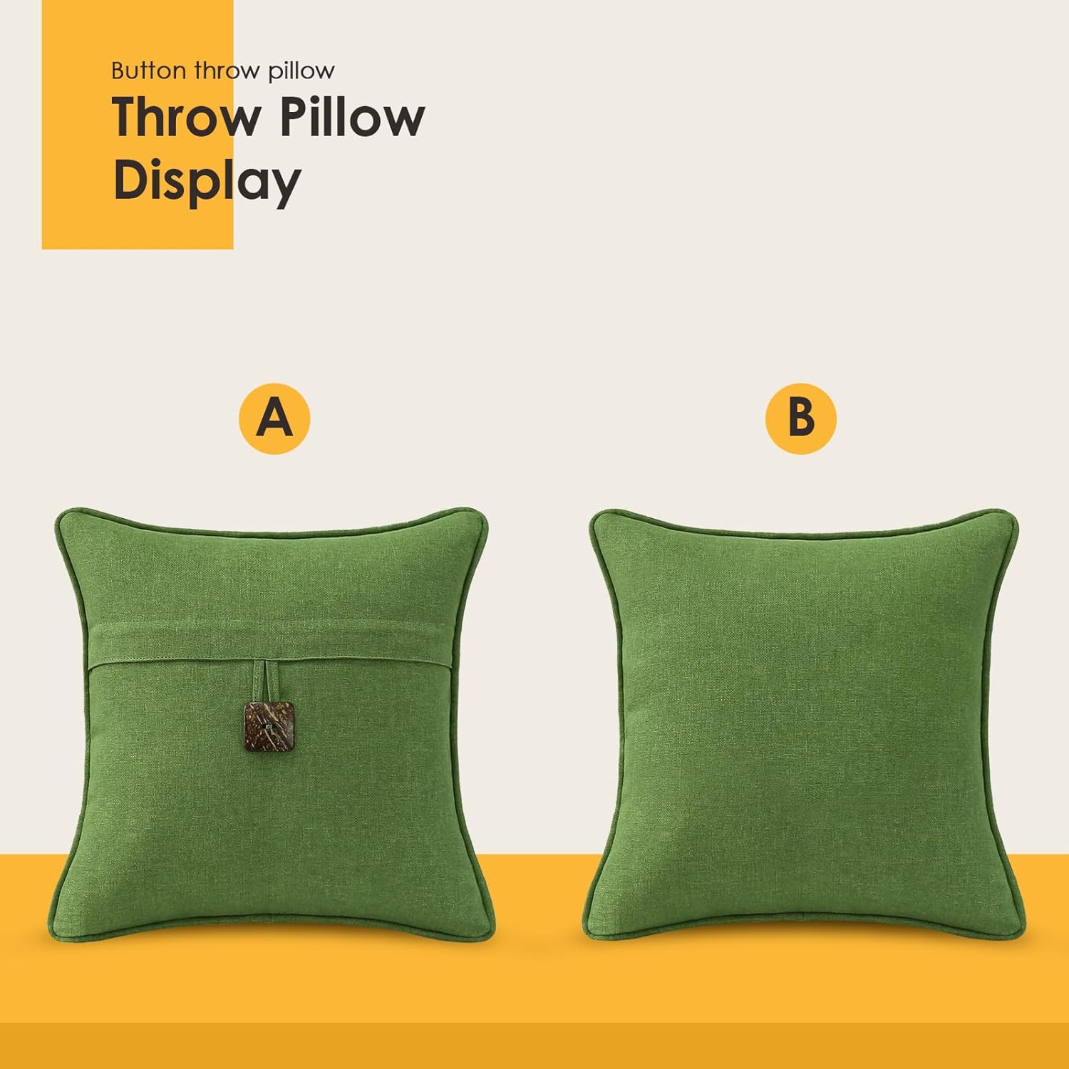 Outdoor Decorative Pillows with Coconut Button Pack of 4, 18" x 18" Outdoor Pillow Set for Couch Bed Throw Patio Sofa, Grass Green - Image 3