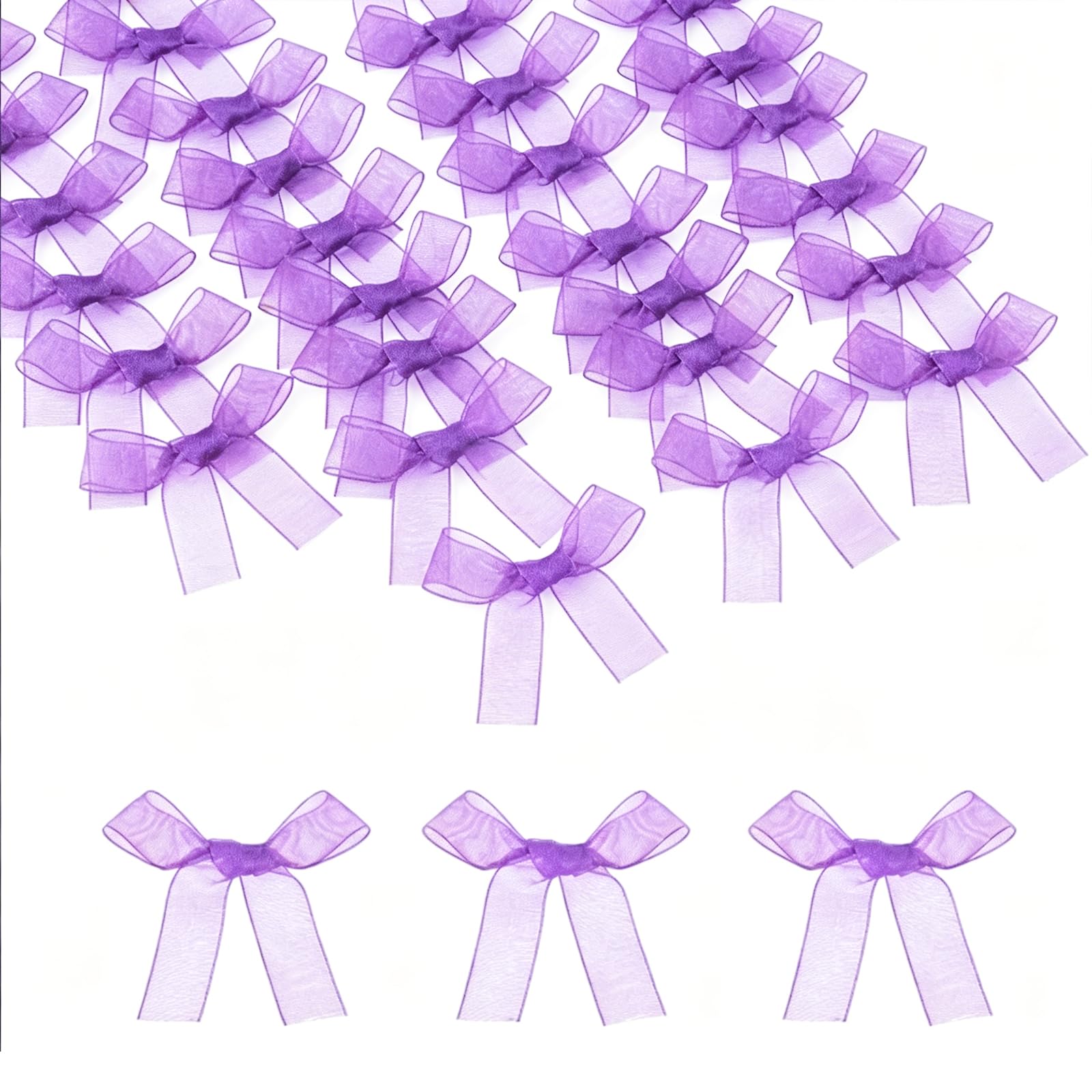 sourcing map 50 Pcs Mini Ribbon Bows, 2" Tiny Bows Organza for Crafts Small Bowknot Artificial Applique Embellishment for DIY Craft Sewing Scrapbooking Wedding Party Decoration, Purple