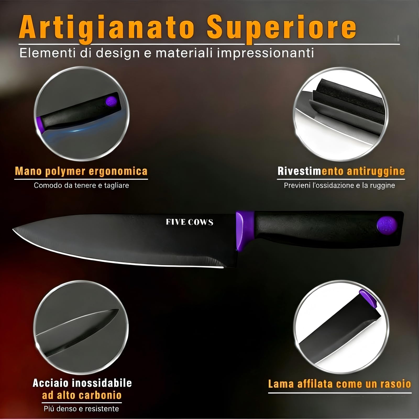 Set Coltelli da Cucina, 14 Pezzi, Set Coltelli da Cucina in Acciaio Inossidabile, con Fessure per Forbici e Asta, Design Moderno per Casa e Ristorante (Viola)