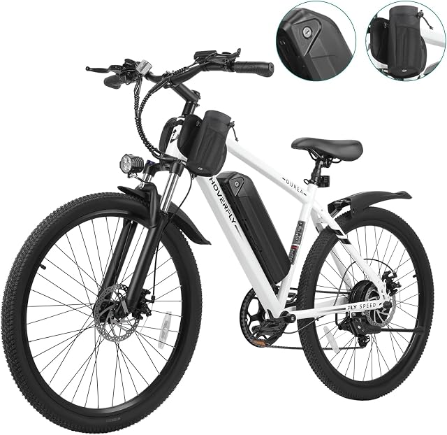 Hoverfly OUREA 26" Electric Bike for Adults, 750W Peak Motor Mountain Ebike, Max 20MPH, Up to 40 Miles, UL2849 Certified, 7-Speed, Removable Battery, Shock Absorber, Electric Bicycle for Commuting