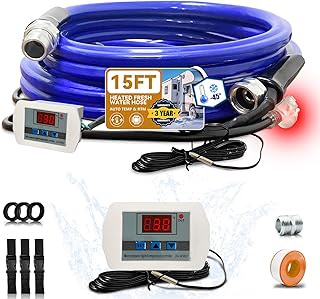 Cupohus Heated Water Hose for RV 15FT- Adjustable Temperature Control & Real-Time Monitor, Freeze Protection Down to -45℉ for Winter Camping, RV Travel, Outdoor Enthusiasts, 110-120V