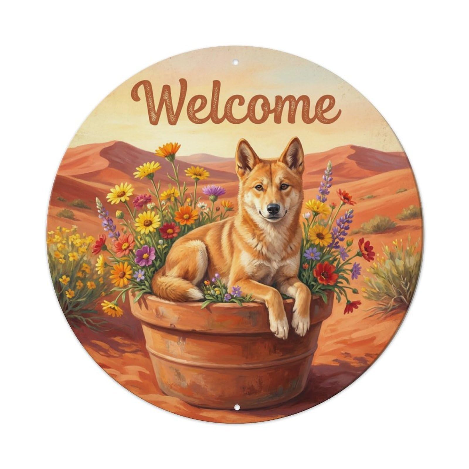 Metal Tin Sign Welcome Dingo Red Sand Dune