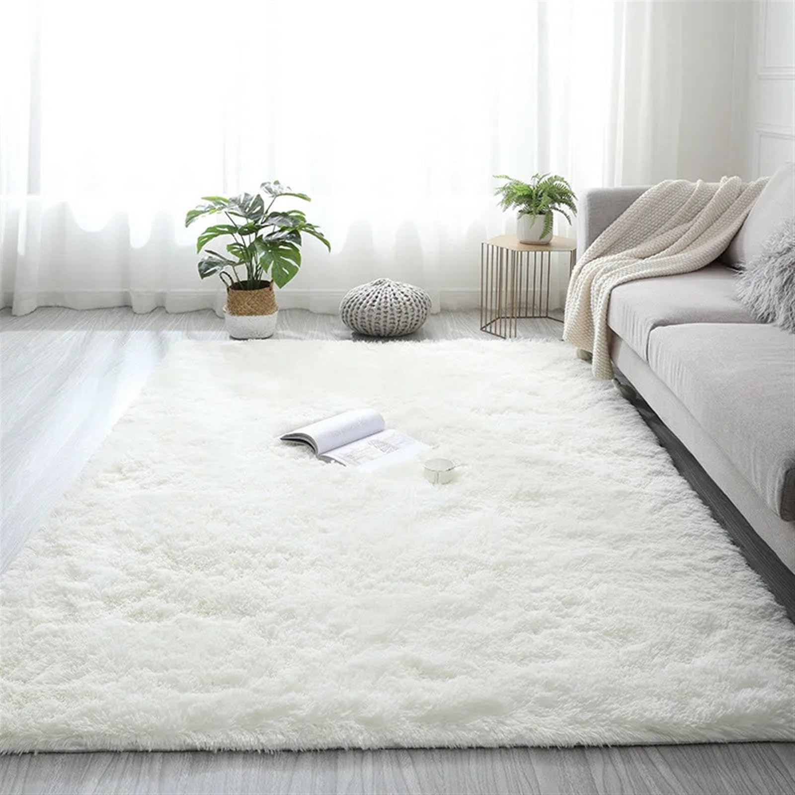 Tapis moelleux antidérapant et épais blanc doux pour chambre et salon