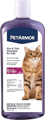 PetArmor Champú para pulgas y garrapatas para gatos, champú y acondicionador para pulgas con aroma a bayas de coco para gatos, tratamiento de pulgas