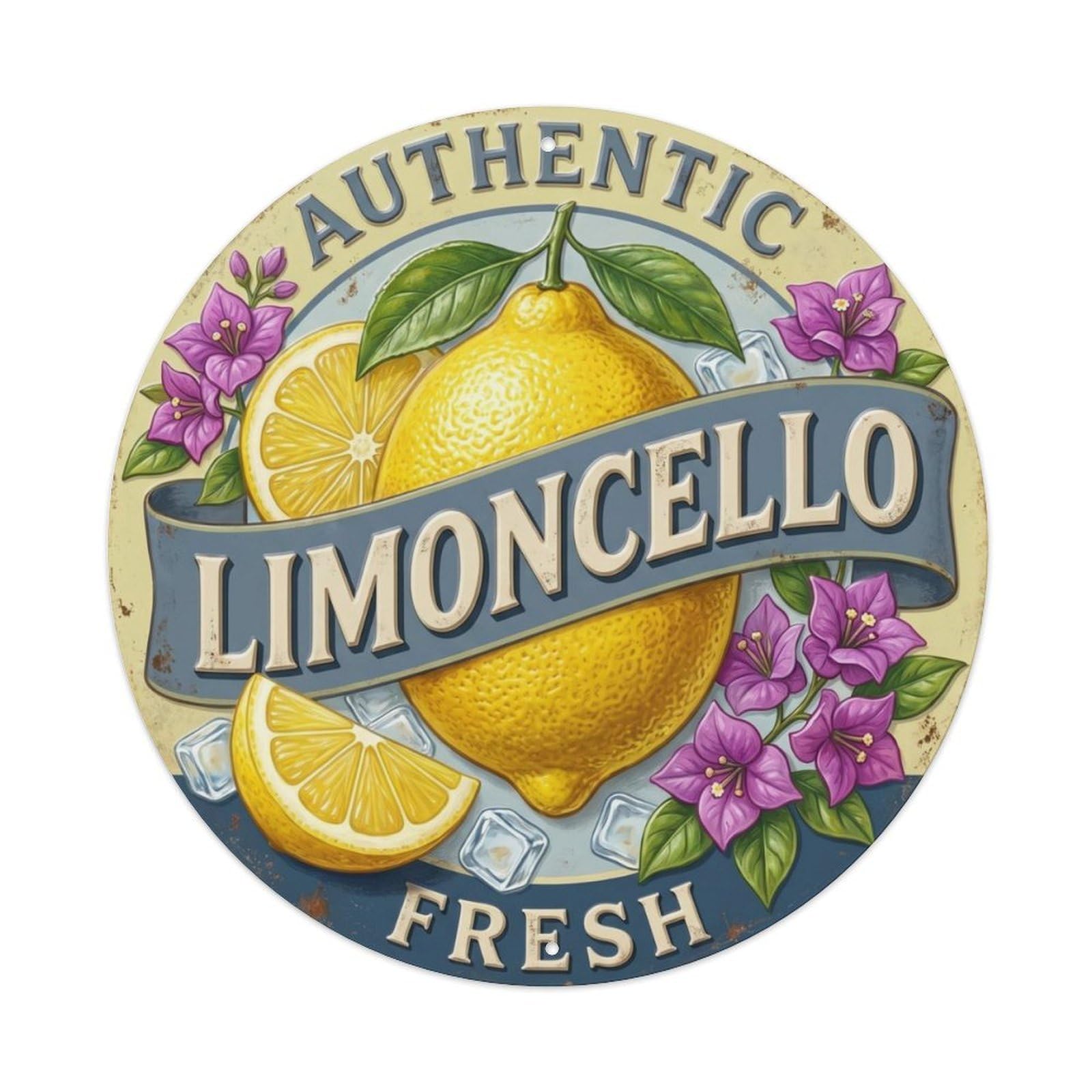Fqcyn Style Authentic Metal Emblem Limoncello Metal Tin Sign Plaque Wall Decor For Cafe, Club Bar, Office, Home Garden Round Metal Poster 8X8inch