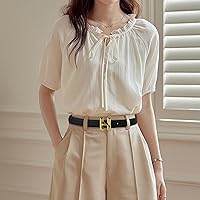 Vista 170 de Cinturón de cuero clásico con hebilla de metal para mujer con vestido de jeans Aah-negro-clásico