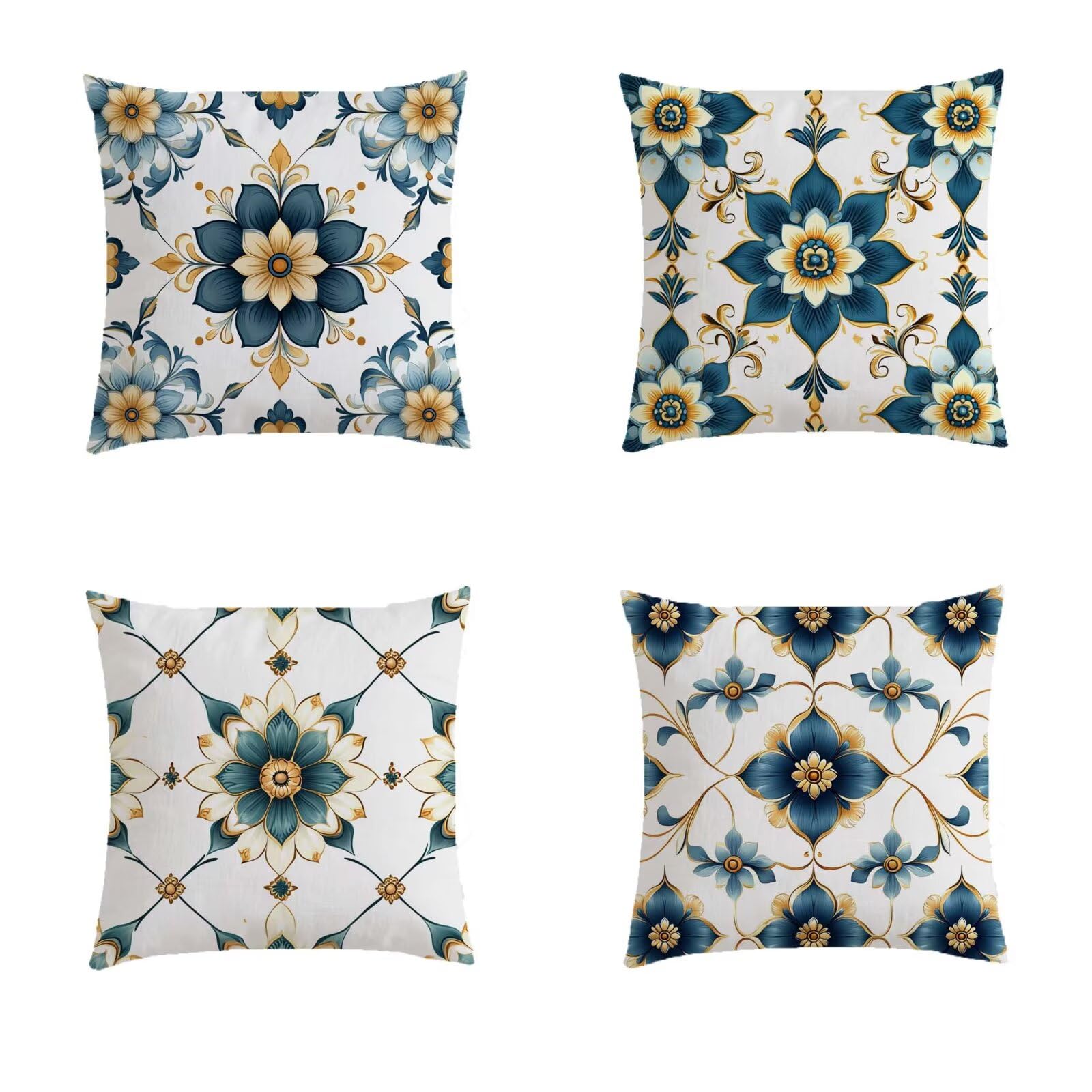 Housse de coussin 70x70cm turquoise en maille effet lin aux finitions invisibles