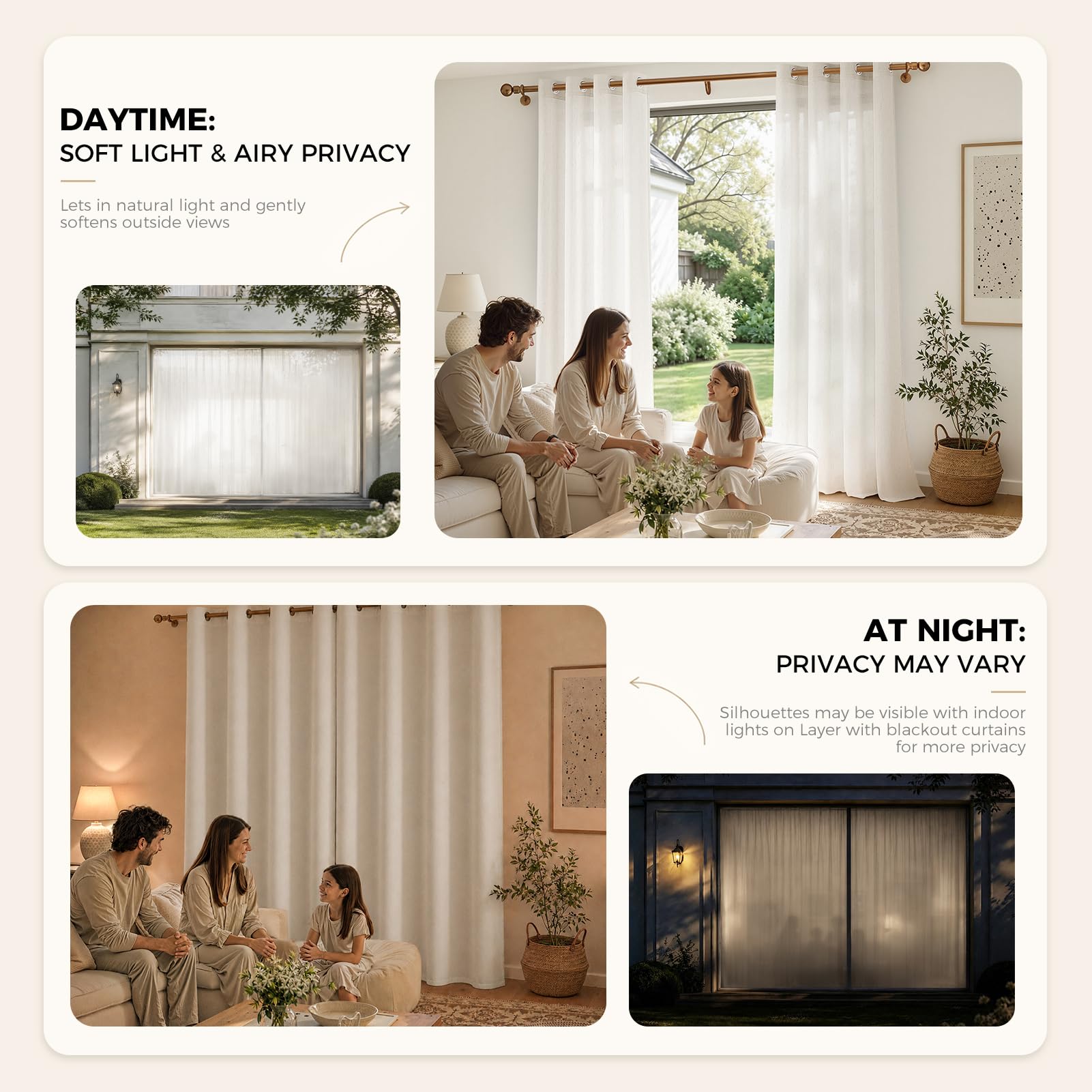 MRTREES Cortinas Salon Dormitorio Lino Translucidas, 2 Piezas, 140x240 cm | Cortinas y Visillos Blanco Roto Rusticas con Ojales, para Ventanas Comedor Modernas Habitacion Juvenil, OEKO-TEX