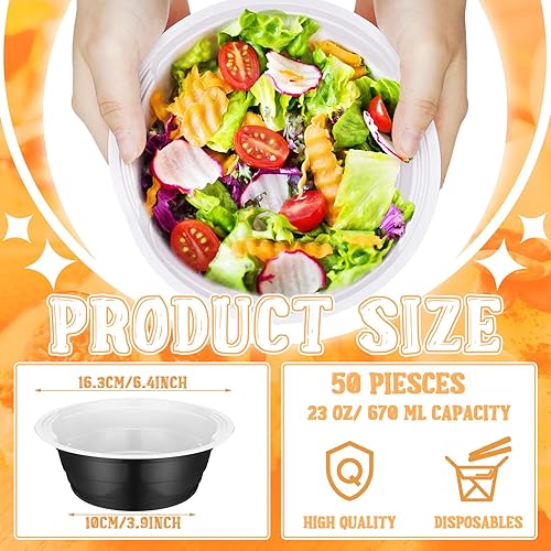 Miniatura 2 de Gejoy 50 cuencos de plástico negros de 23 onzas desechables para aperitivos, ensalada y postre, platos para servir el 4 de julio, boda, cumpleaños,