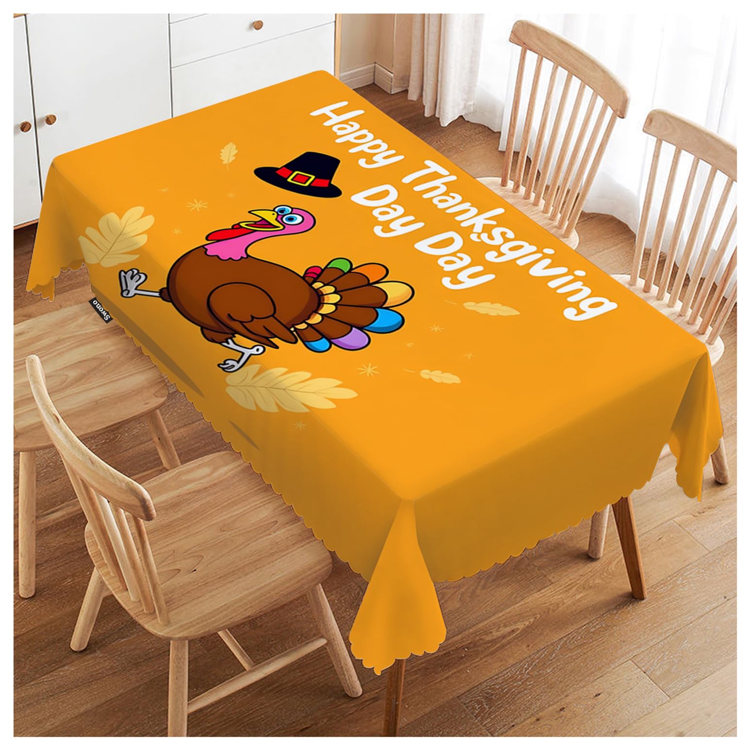 FJQWKLF Turkey Table Covers 52x70 Inch Happy Thanksgiving Turkey Cute Wipeable Tablecloth Kitchen Dinning Tabletop Decoration, Table Cloth for Outdoor and Indoor Use