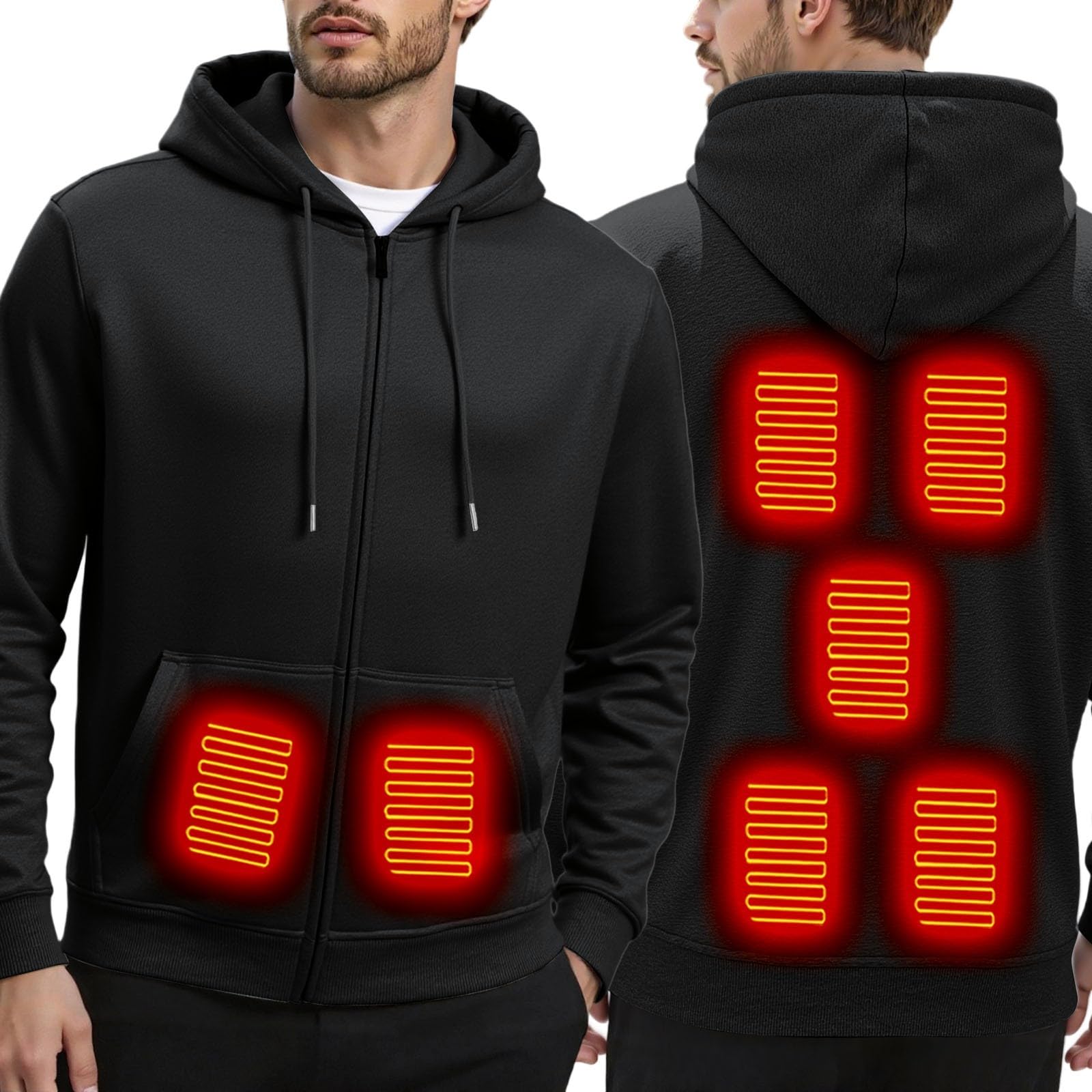 Generico Felpa Uomo Cappuccio,Felpe con Cappuccio E Felpe da Uomo Felpa con Cappuccio Riscaldante Intelligente con Display Digitale per l'inverno Felpa Riscaldante Regolabile per Uomo