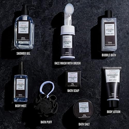 Miniatura 3 de Kit de spa para hombres juego de regalo de baño perfumado de sándalo y roble y cesta de regalo de ducha con lavado facial y cepillo gel de ducha