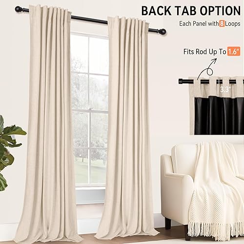 Miniatura 5 de 100% Blackout Shield Cortinas opacas para dormitorio de lino sintético negro de 84 pulgadas de largo, juego de 2 paneles de cortinas con aislamiento