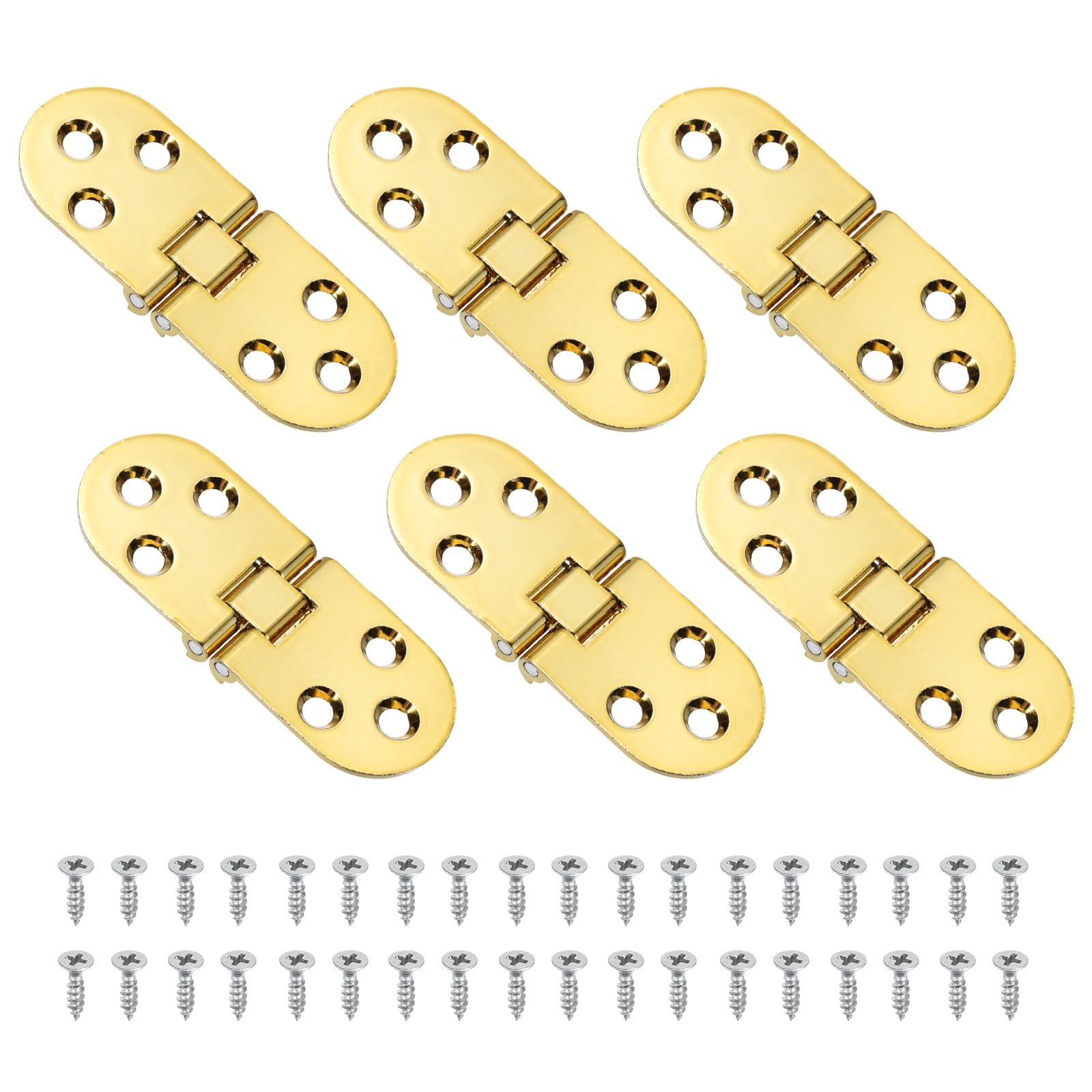 sourcing map 6Pcs Hidden Folding Table Hinges, 3.11" x 1.18" Zinc Alloy Flat Hinge, 180 Degree Furniture Hinges for Wood Table Kitchen Cabinet Door, Gold