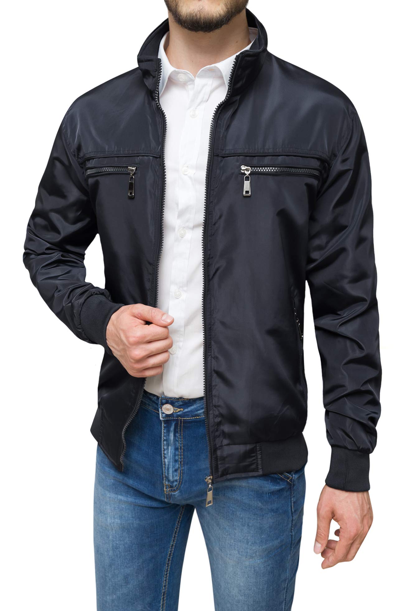 Evoga Giubbotto Giacca Uomo Codice Articolo 392115 Primavera Estate Slim Fit Tecnico Impermeabile Cerniera Manica Lunga Tasche Laterali con Zip Foderato Interno