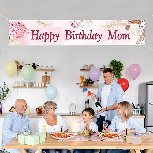 Miniatura 4 de Labakita Cartel de feliz cumpleaños con texto en inglés "Mom Yard", decoración grande de cumpleaños para mujer, cartel de cumpleaños de la madre,