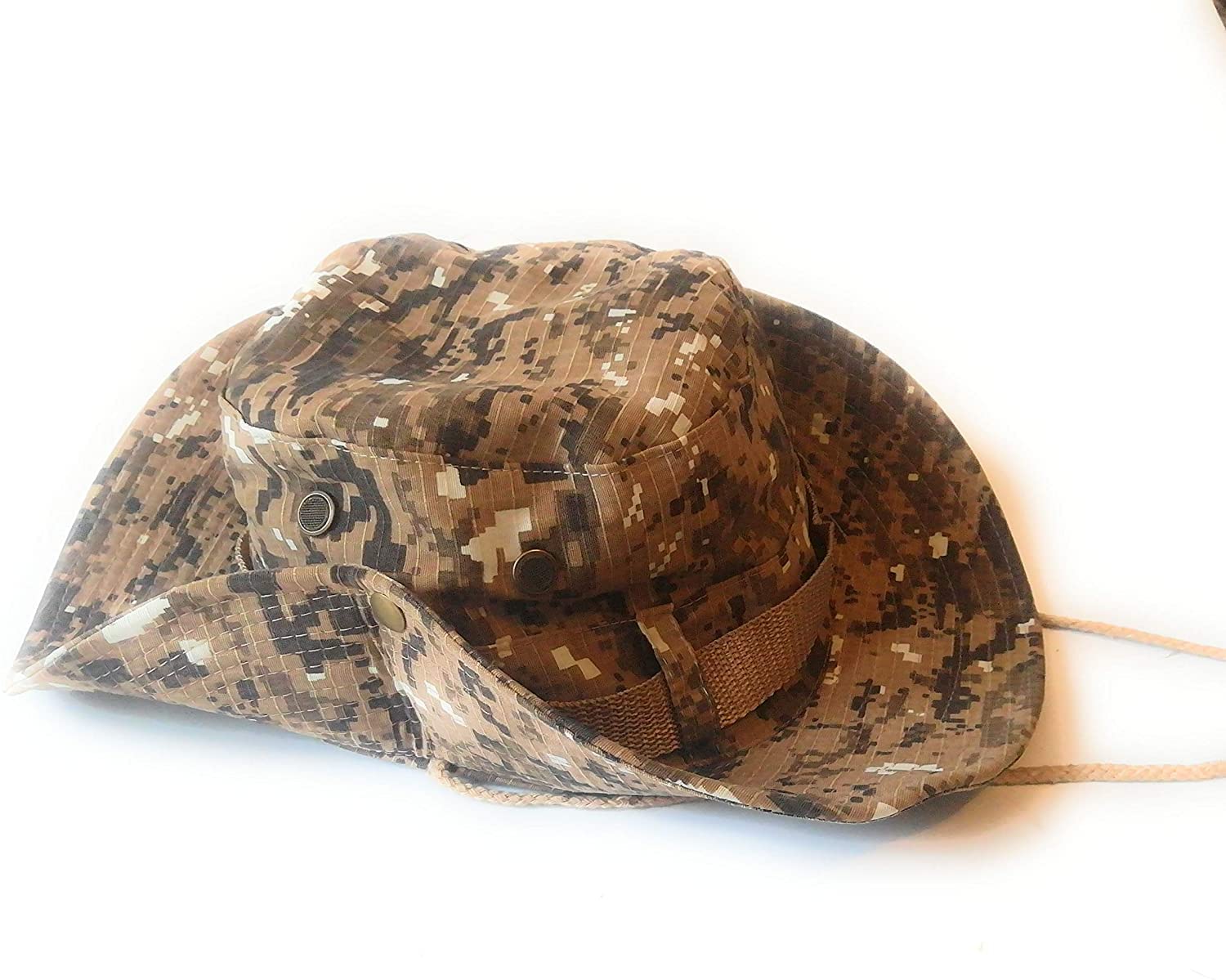 Kgm Unisex Flecktarn Brown Military Style Boonie Bush Combat Brim Army Fisherman Corded Safari Sun Bucket Hat - Outdoor Festival Hats (Flecktarn Brown)