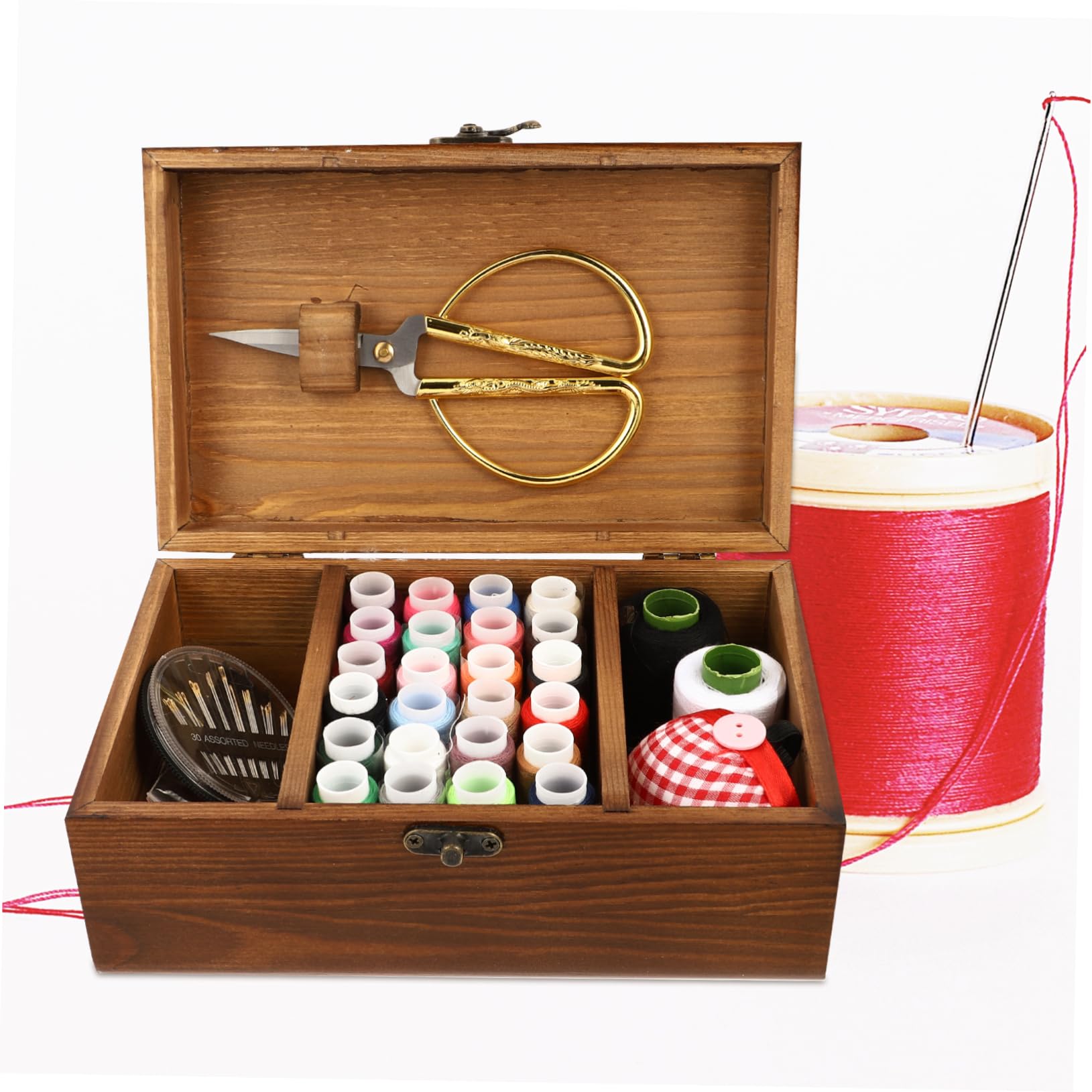 Angoily 2 Juegos Kit de Herramientas de Costura Portátil Caja de Madera Set de Agujas y para Manualidades y Reparaciones Casa