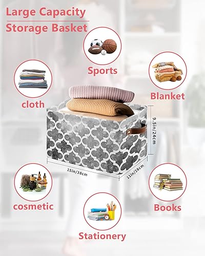 Miniatura 2 de Monochrome Morocco Tile Lattice Storage Baskets for Shelves Organizing,Collapsible Storage Bins,Abstract Geometry Texture Closet Organizers Cubes