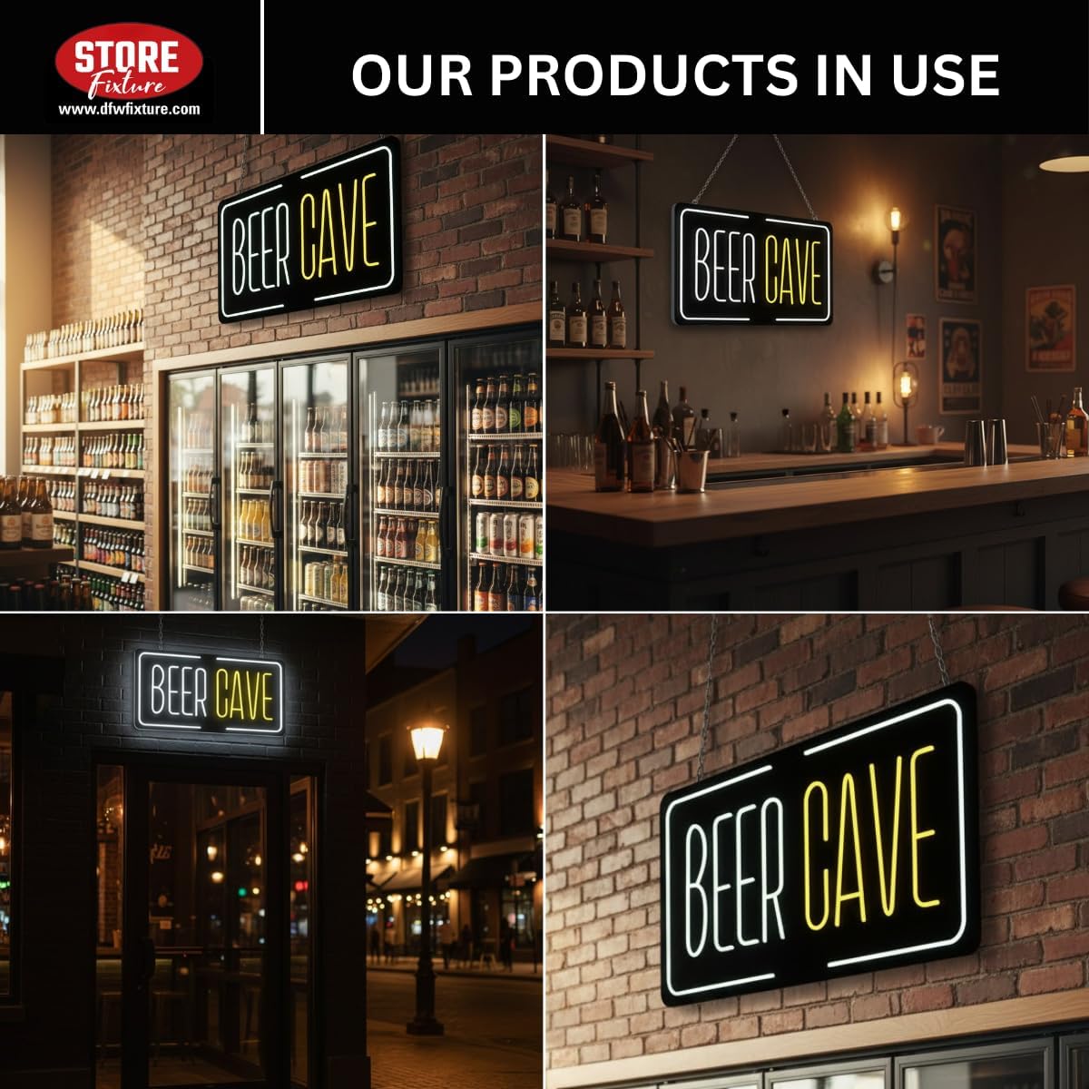 BEER CAVE LED Sign for Bar - 35 x 17 Inches Bright Lighted Beer Cave Display for Home Bars, Pubs, Man Caves, Restaurants & Clubs - Energy-Efficient LED Wall or Window Sign