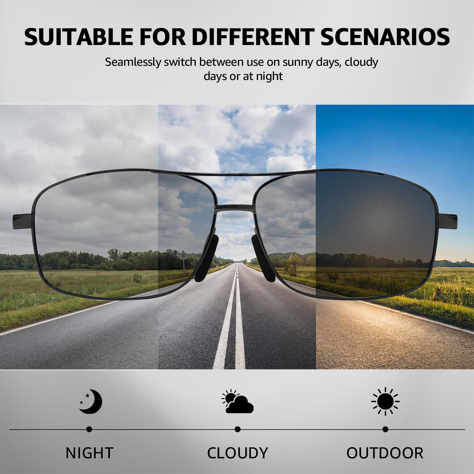 Myiaur Selbsttönend Sonnenbrille Herren Photochrome Polarisierte UV400 | Klassische Rechteckbrille, für Autofahren, Angeln & Outdoor