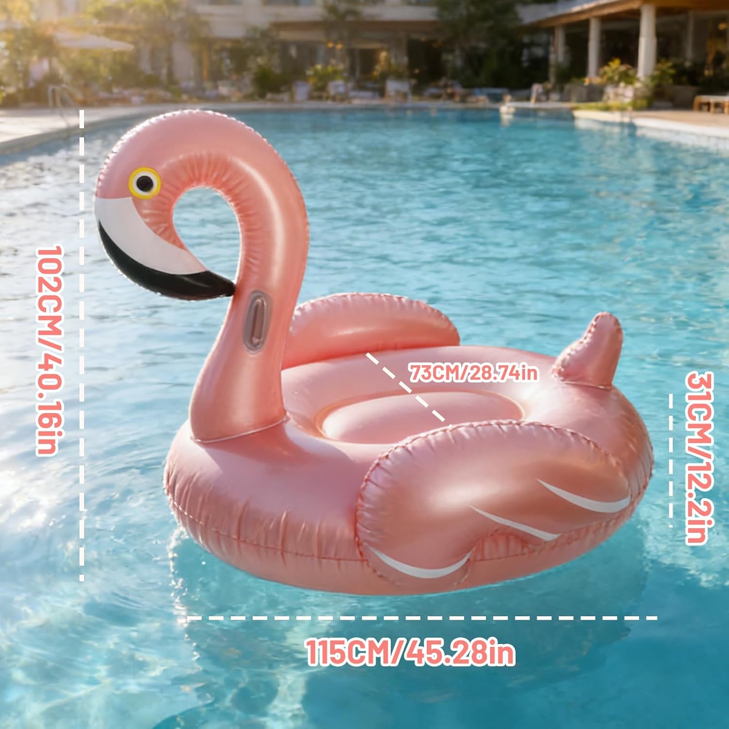 Inflatable Flamingo Pool Float for Adults with Balanced Handle Support, Rose Gold Pool Decorations Outdoor Lounger for Beach Travel Summer Party Relaxation and Water Photography