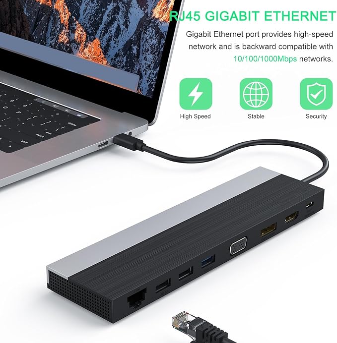 Hub USB 12 en 1 YUEHISY con 3 Monitores, Ethernet y PD 100W miniatura 4