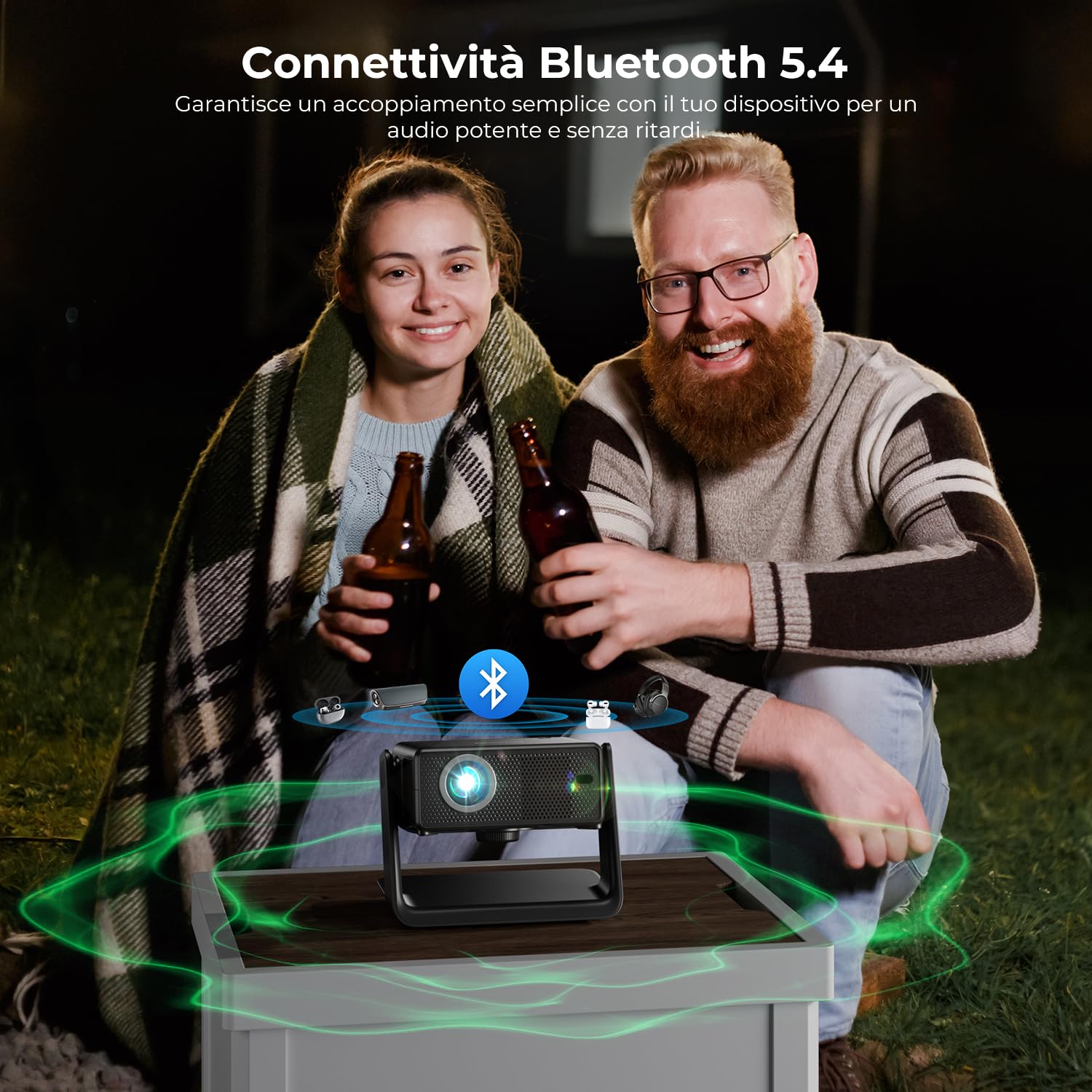 Proiettore Compatibile con Netflix, Proiettore Smart da 28000 Lumen 4K Supporto, Risoluzione Nativa 1080P, WiFi 6 e Bluetooth, Messa a Fuoco Elettrica e Correzione Trapezoidale 4D, Oltre 100000 Apps