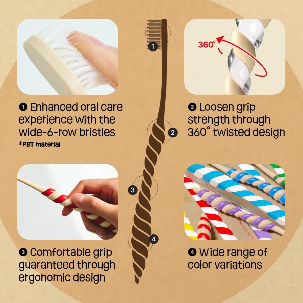 Curved 6-Row Wide Head Toothbrushes (5-Pack), Soft Bristles, Easy Grip, Multiple Colors, Bathroom Decor Toothbrush (Model : Crayon)
