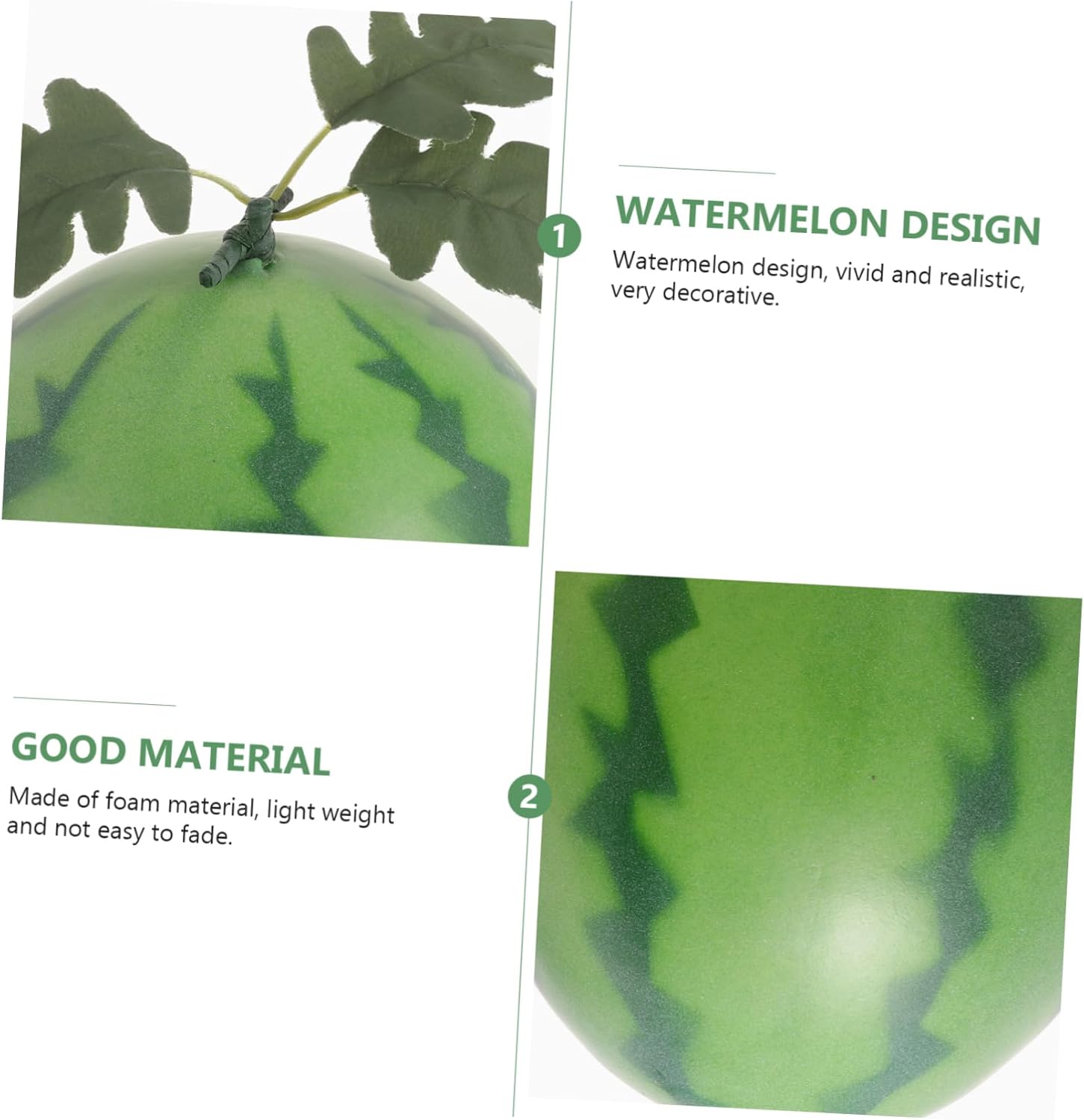 Alipis 2pcs Artificial Watermelon Model Lifelike Fruit Prop for Photography Home for Early Education Scene Adornment Lightweight Design