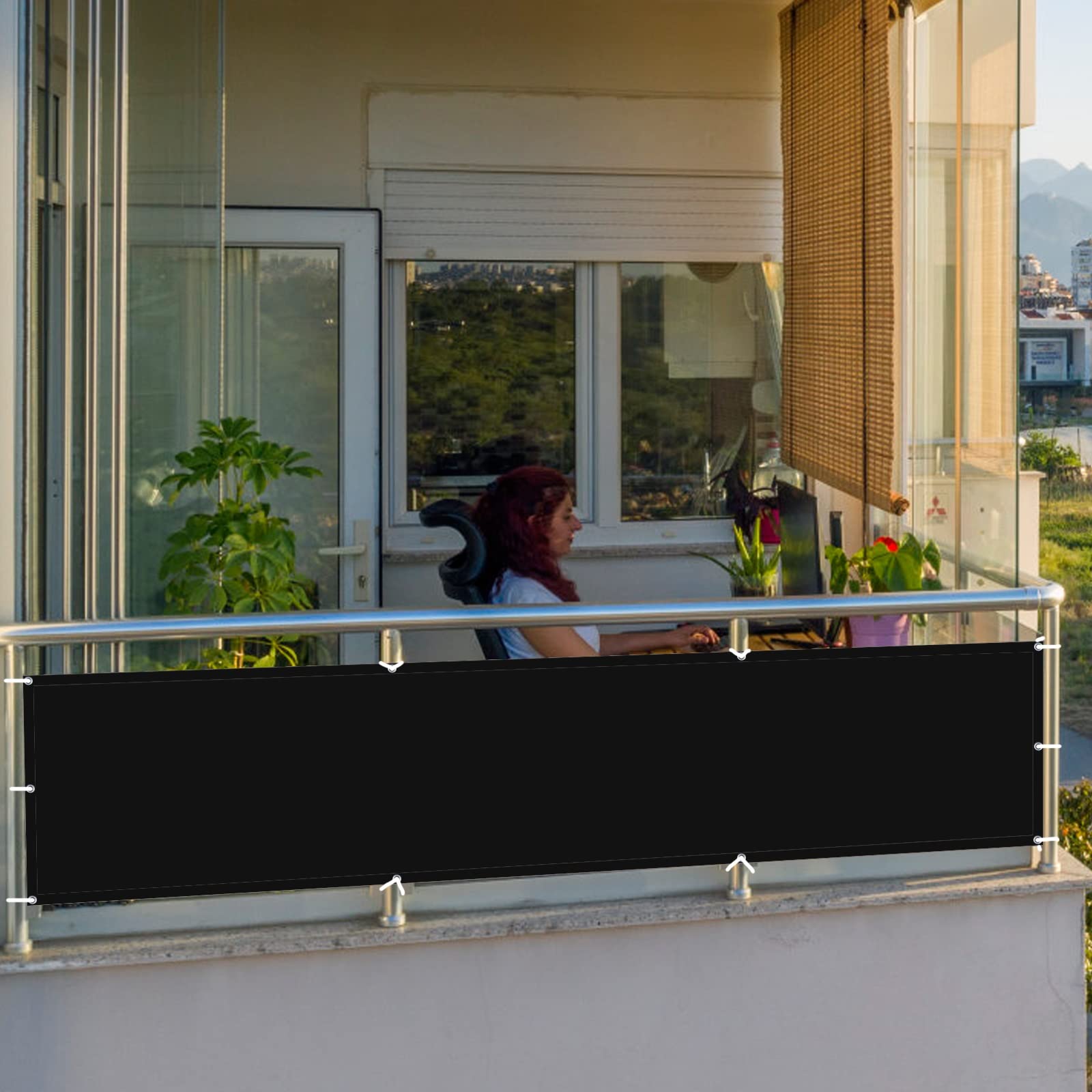 Polyester Blickdichte 135 x 500 cm Ohne Bohren Windschutz Segeltuch PB2 PES 100% Polyester für Balkon Garten Balkongeländer, Schwarz