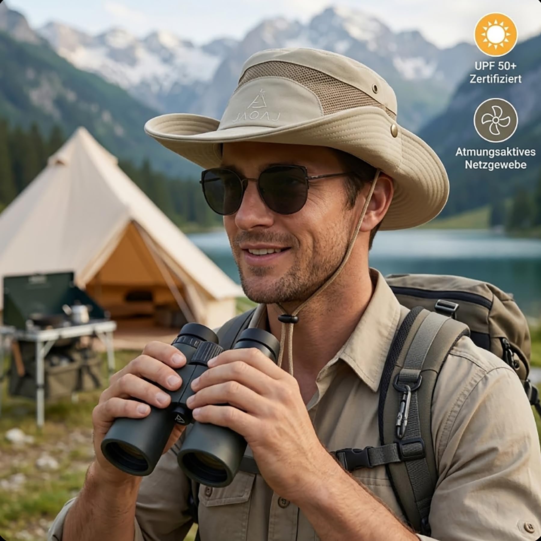 Herren Sommerhut Fischerhut Anglerhut,Outdoor Safari Hut Faltbar Wanderhut,Sonnenhut UV Schutz Campinghut Gartenhut Boonie Buschhut