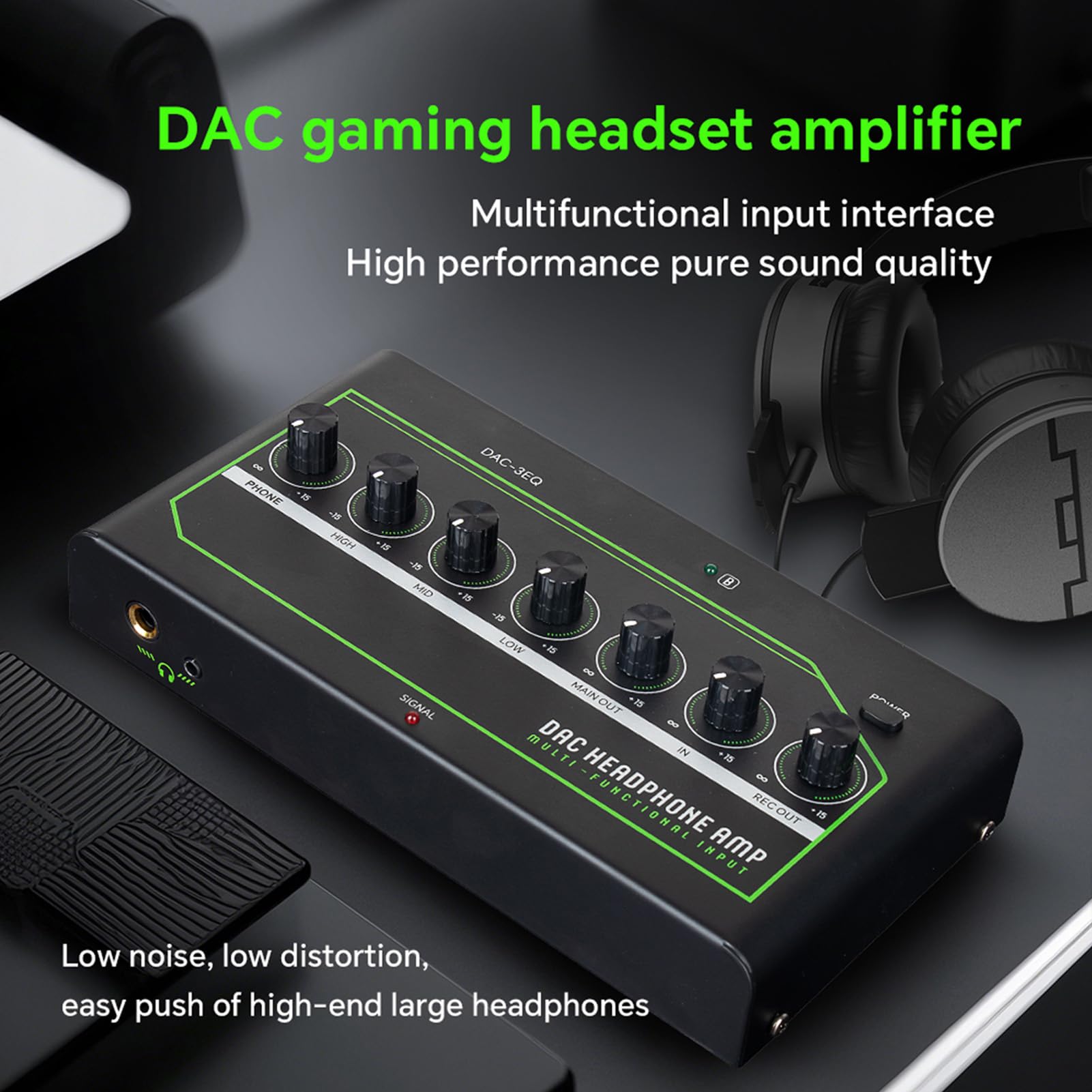 Amplificateur de casque de jeu DAC, convertisseur de son professionnel pour joueurs, USB de type C, basses réglables, aigus moyens pour console de jeu – Noir fer, 20 x 11,5 x 4,7 cm (prise