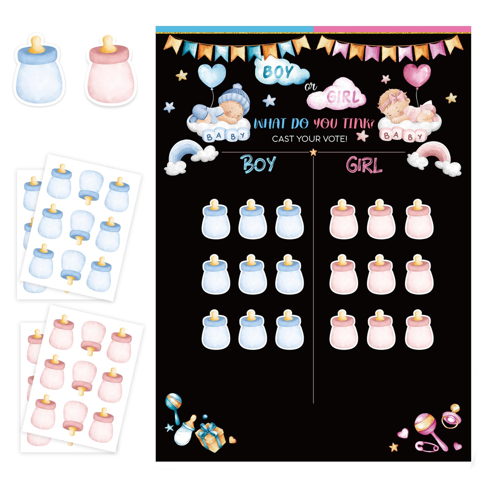 54 Autocollants Révélation Du Sexe - Motifs Crème Glacée, 5 Cm, Rose Et Bleu - 7