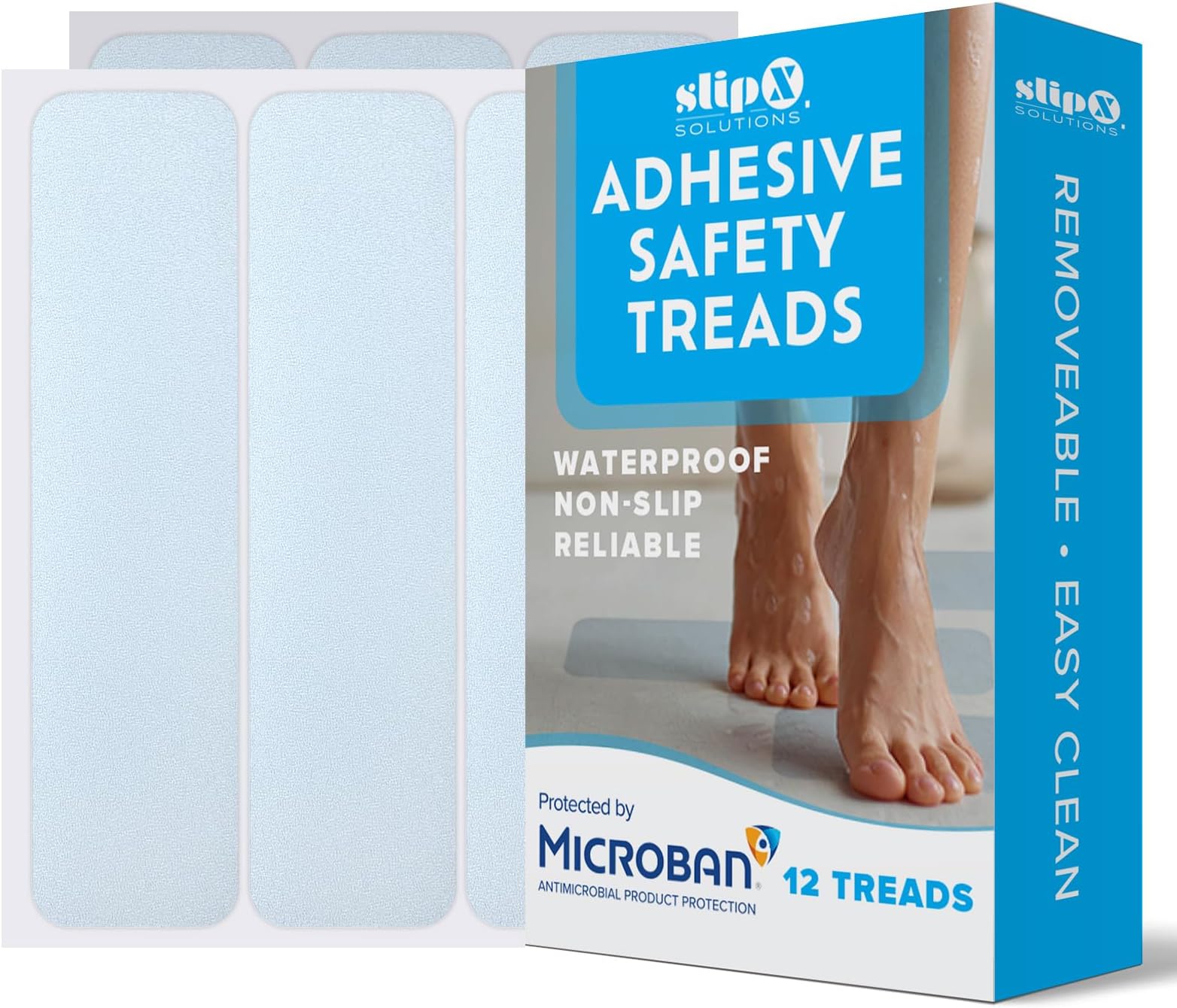 SlipX Solutions Protected Wide Adhesive Safety Treads | Shower, Step, & Bathtub Non Slip Strips | 8" Anti Slip Shower Stickers | Bath Accessories - 12 Large Power Grip Floor Grips, Clear