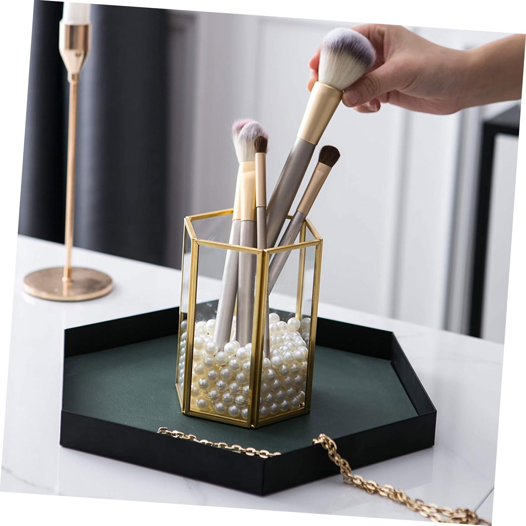 VICASKY Porta Pennelli Da Trucco in Vetro Trasparente, Organizzatore Di Pennelli Cosmetici Ampia Capacità, Supporto Da Scrivania Per Uso Quotidiano e Regalo