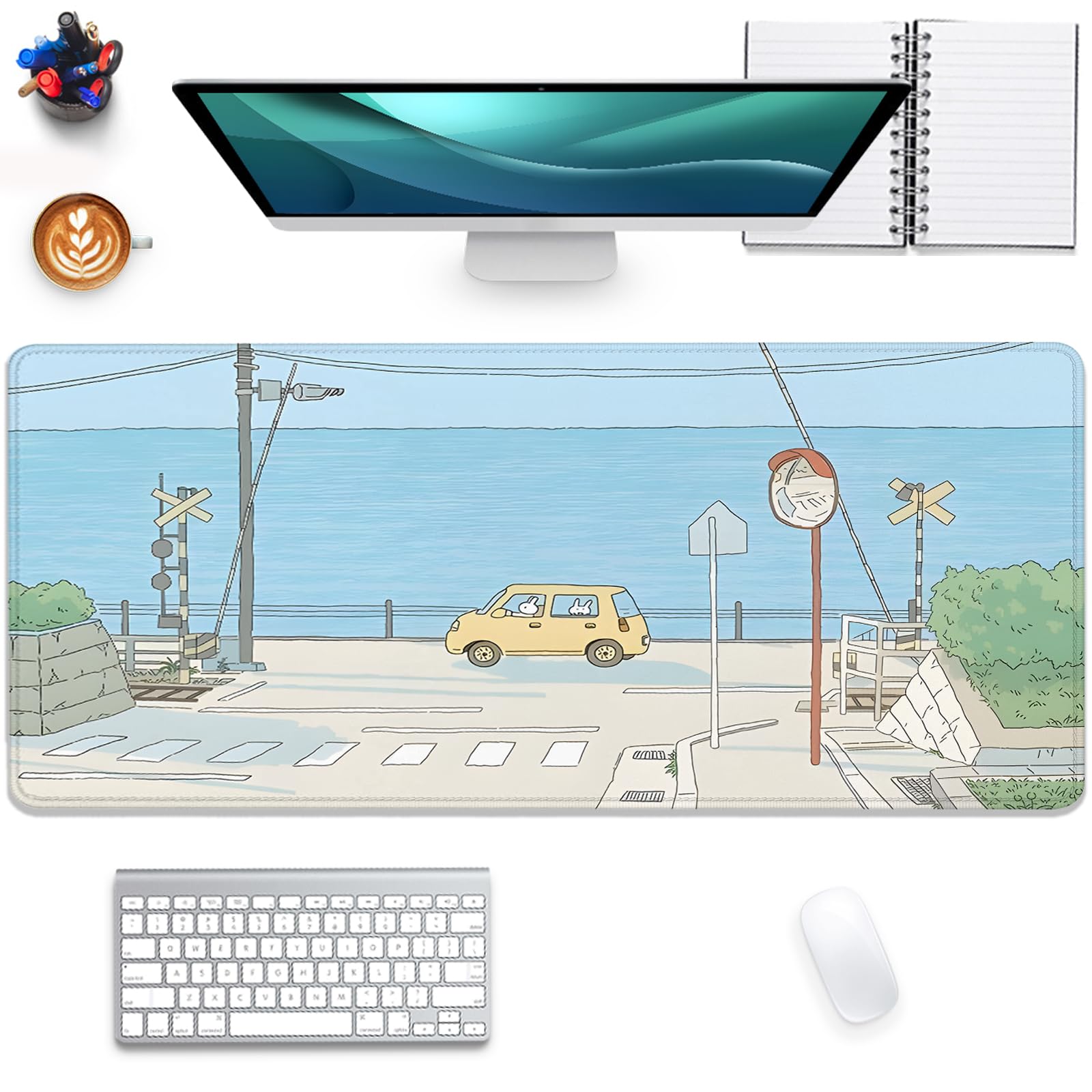 Rubber Desk Pad, Large 27.5X11.8 in, Cartoon Anime, Waterproof, Non-Slip, Washable Stitched Edges for Office, Computer, Keyboard, Laptop and Home Desk Pad