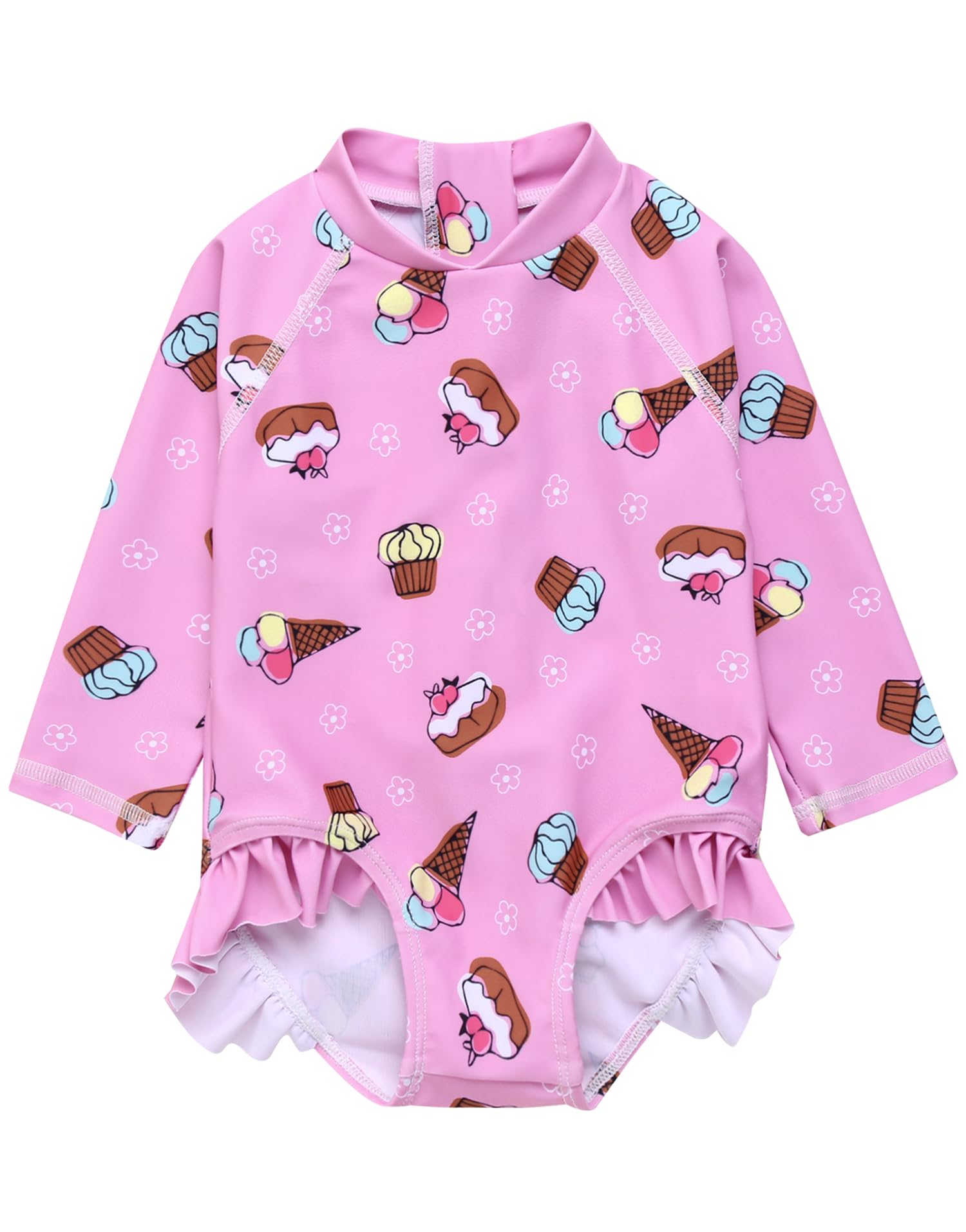 VAENAIT BABY Girls One-Piece Swimsuit, UPF 50+ Long Sleeve Rash Guard, Ruffle Swimwear Infant &amp; Toddler for 0-2 Years