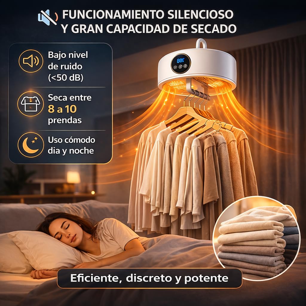 ZALEZ - Secadora de Ropa Portatil - Mini Secador de Ropa Elctrico para Hogar y Viaje - Incluye Temporizador de 480 Min y Función de Calefacción PTC