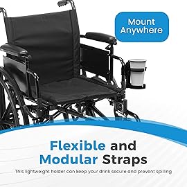 Mobility Cup Holder for Adults 2 Pack - Portable Drink Holder for Wheelchair - Compatible with Walker, Rollator, Transport Chair or Scooter - Easy Install, Removable, Adjustable, Foldable Cup Carrier