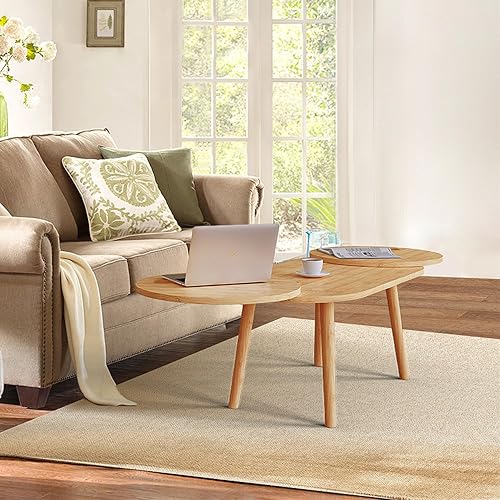 Miniatura 2 de Innens Mesa auxiliar, moderna mesa de centro para sala de estar, mesas anidables redondas pequeñas giratorias, soporte integrado, ampliable de bambú