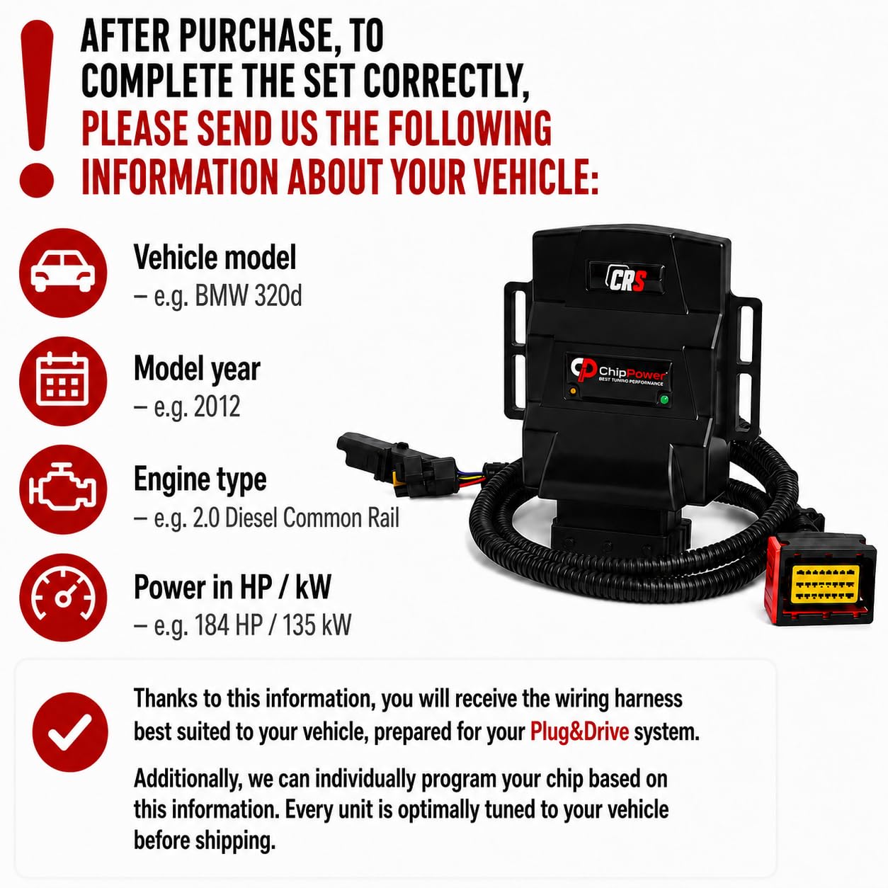 Chip de Potencia CRS para Tipo (356) 1.3 D 1.6 D 2015-2020 Caja Potencia | Hasta un 30% más de potencia para Fiat Diésel Instalación sencilla sin herramienta sin modificar ECU Guía QR Plug&Play