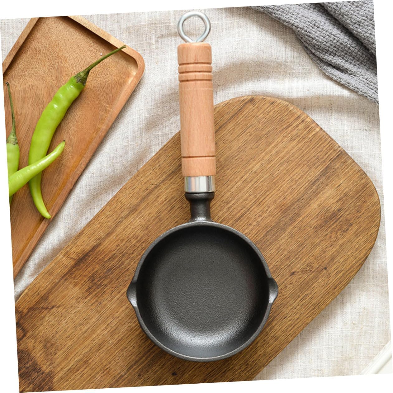 Wood Handle Mini Egg Frying Pan Cast Metal Butter Melting Pot