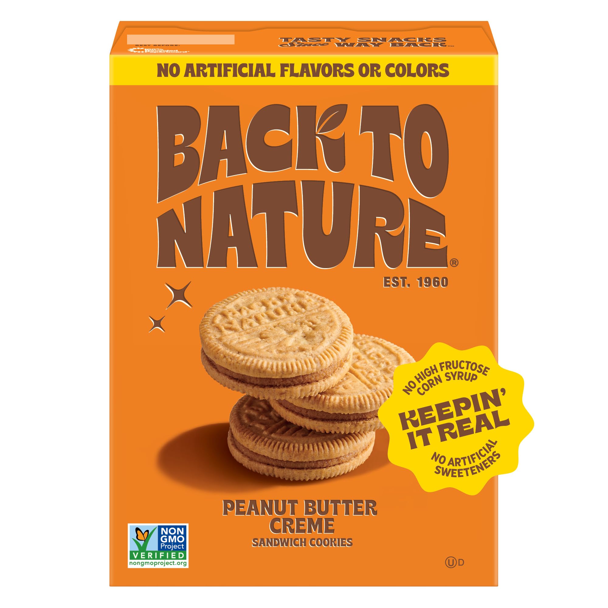 Back to Nature - Peanut Butter Creme Sandwich Cookies - Made with Real Ingredients like Wheat Flower & Whole Grains - Seriously Tasty Snack - Non-GMO - 5.5 Ounce