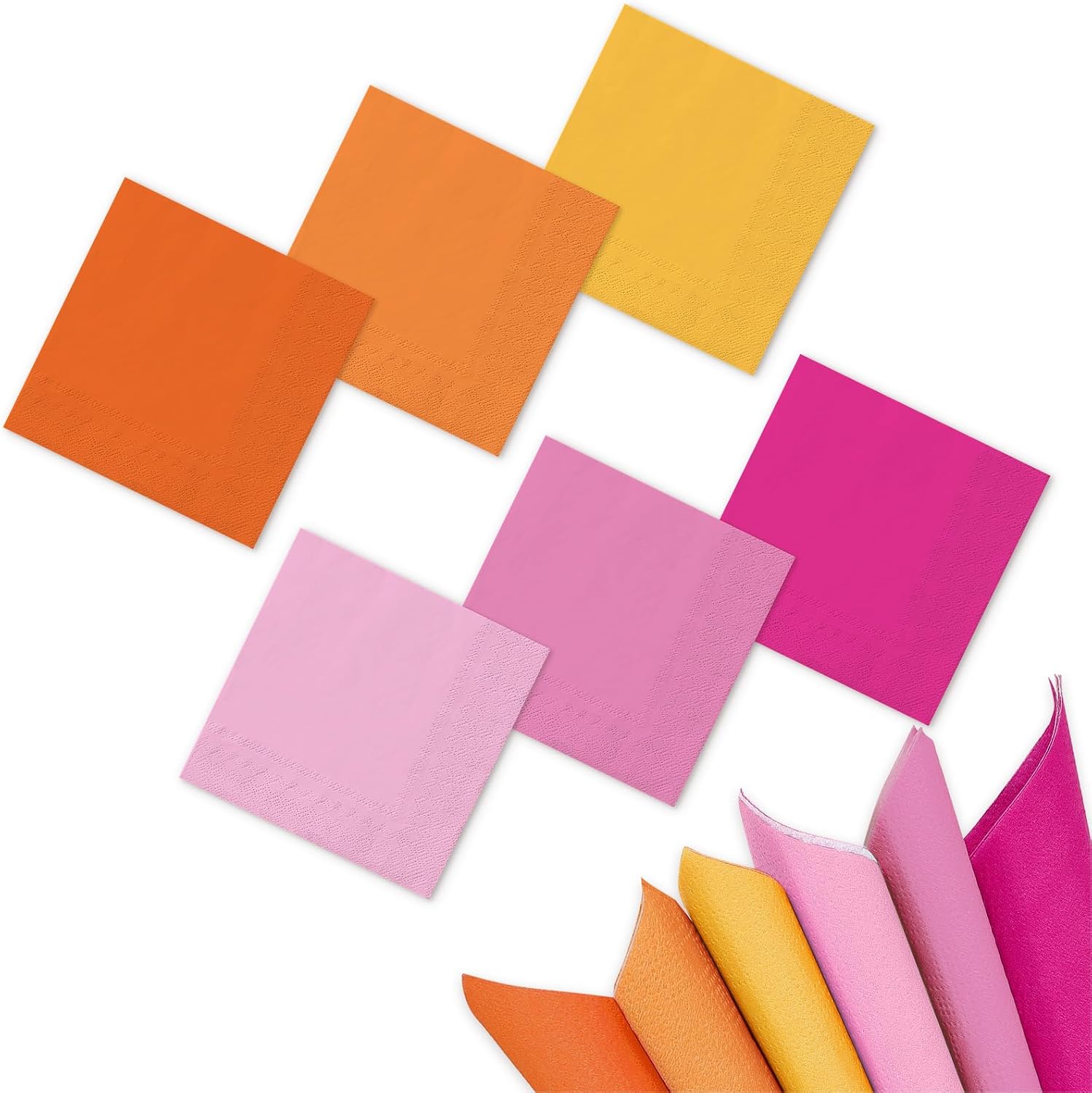 Whaline 120Pcs Orange Pink Cocktail Napkin 6 Colors Beverage Paper Napkin Disposable Napkins for Tequila Sunrise Sunset Home Bar Baby Shower Table Party Decor