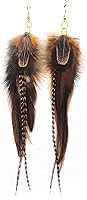 Vista 1 de Real Feather Earrings Boho Feather earrings in Natural Feathers Brown Amber and Tan tones