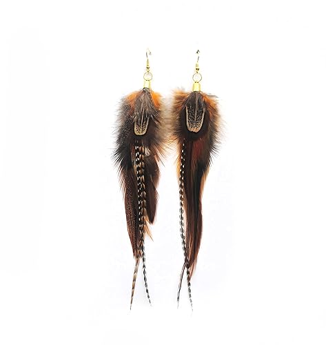 Real Feather Earrings Boho Feather earrings in Natural Feathers Brown Amber and Tan tones